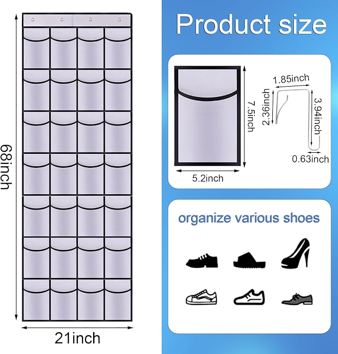 28 Mesh Pockets Hanging Shoe Organizer, Over the Door Shoe Organizer，Closet