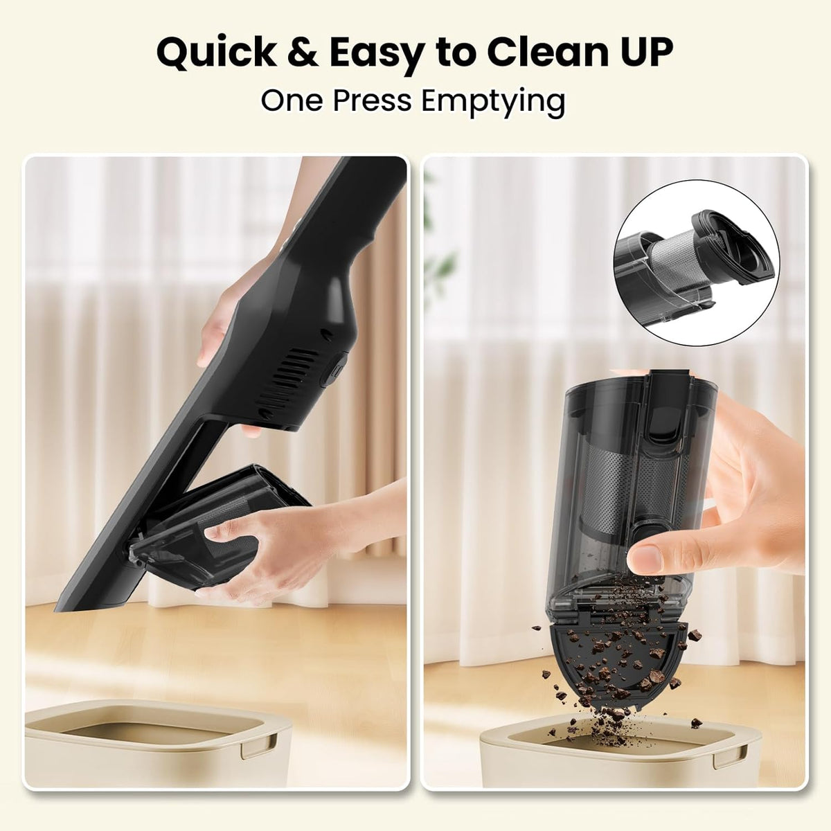 Cordless Handheld Vacuum, 24Kpa Strong Suction Car Vacuum with Brushless Motor, Charging Dock, 2in1 Flat Nozzle, Sofa Brush, 1.5lb Portable HandHeld Vacuum with 2-Speed for Home, Car, Pet, Office
