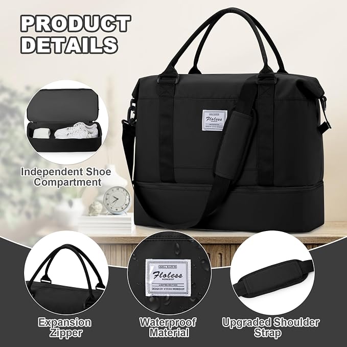 Travel Duffel Bag, Sports Tote Gym Bag, Shoulder Weekender Overnight Bag