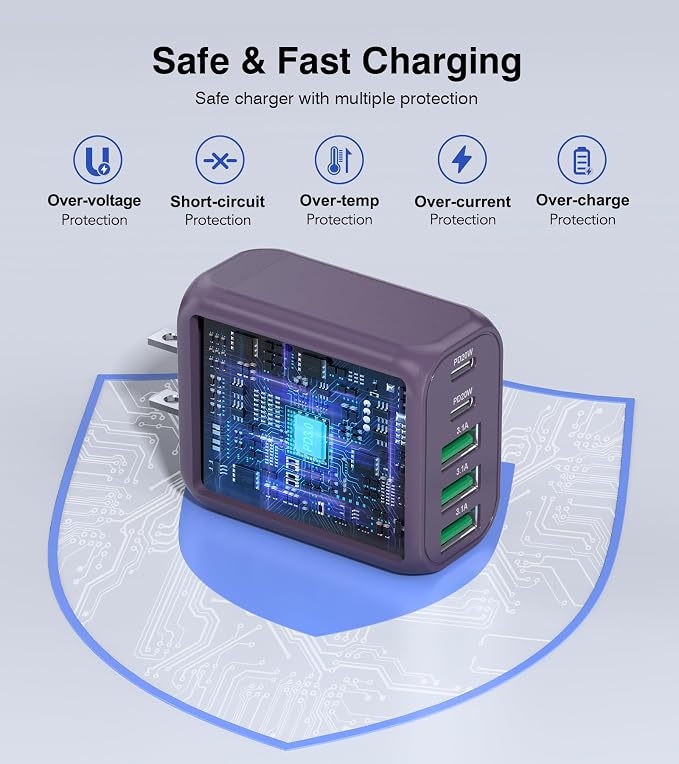 50W 2-Pack USB C Wall Charger Block, 5-Port C Charger Fast Charging Block PD
