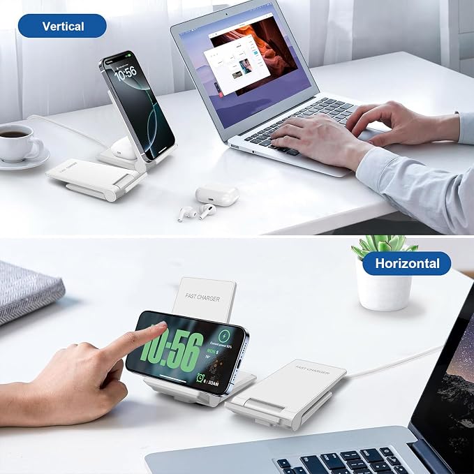 25W Wireless ChargerFoldable 2 in 1 Wireless Charging Station for Apple iPhone 16/16 Pro/15/14/13/12/11/Plus/SE/X/AirpodsPDKUAI 15W Fast Dual Wireless Induction Charge Stand for Samsung/LG