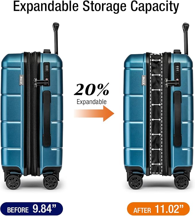 KYME Hardside Expandable Carry On Luggage 22x14x9 Airline Approved 20 Inch