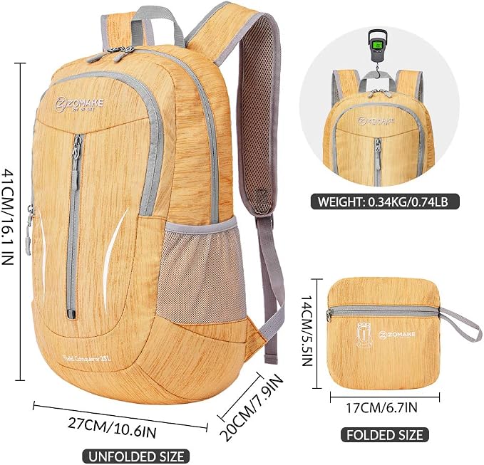 ZOMAKE 25L Ultra Lightweight Packable Backpack, Foldable Hiking Backpacks Water