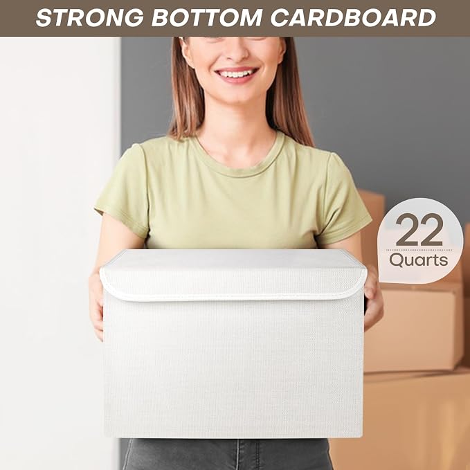 Large 22 Quart Linen Fabric Foldable Storage Bin Cube Organizer Basket