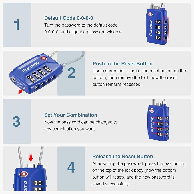 Puroma 2 Pack TSA Approved Luggage Locks, 4 Digit Combination Travel Locks