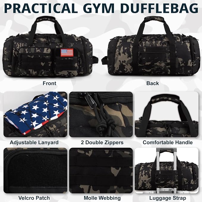 Tactical Gym Bag for Men，70L Large 3 in 1 Sports Duffle Bag