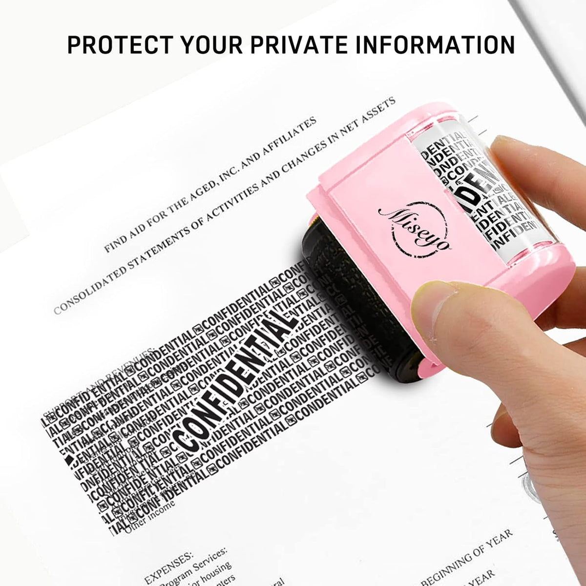 Miseyo Wide Roller Stamp Identity Theft Stamp 1.5 Inch Perfect for Privacy Protection,Anti-Theft Security Confidential Easy for Guard Personal Information Blockout - Pink