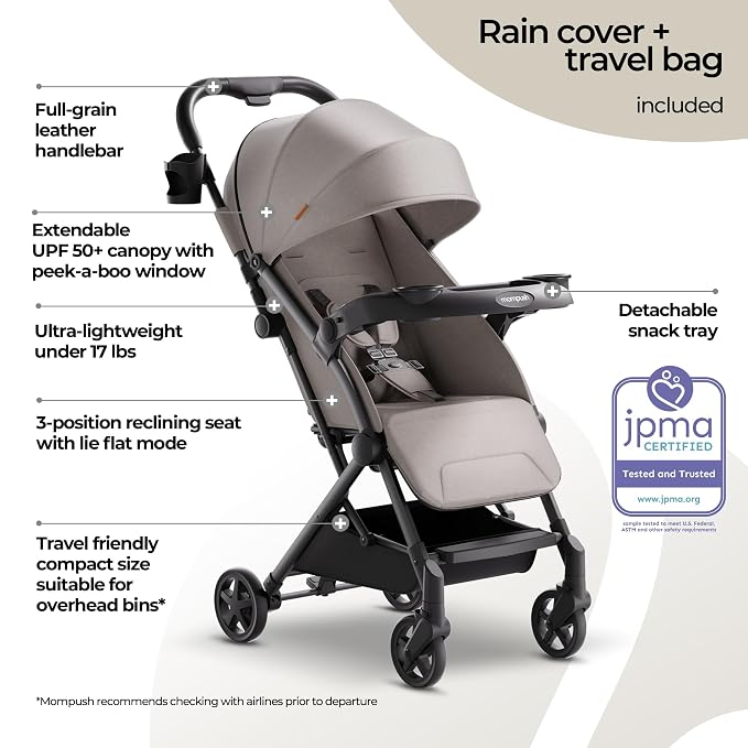 Mompush Lithe V2 Lightweight Travel Stroller, Compact Foldable Baby Stroller