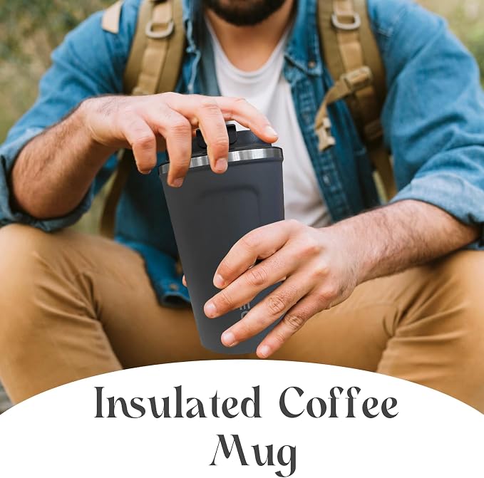 YINBAOGE Insulated Travel Coffee Mug, Spill & Leak Proof, Portable To Go Camping Stainless Steel Coffee Tumbler, Reusable Thermal Coffee Cup with Lid for Hot & Cold Drinks (2nd-Blue, 12 OZ)