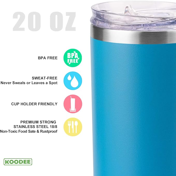 koodee 20 oz Skinny Tumbler Stainless Steel Double Wall Insulated Water Tumbler