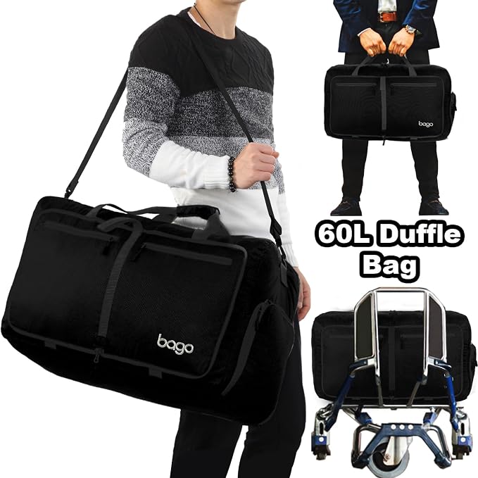 Bago Foldable Duffel Bags for Traveling Women & Men - 60L Medium Packable
