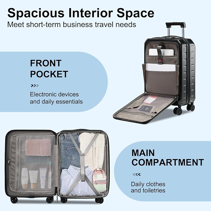 Carry On Luggage 22×14×9 Airline Approved, 20 Inch Lightweight ABS+PC Hard