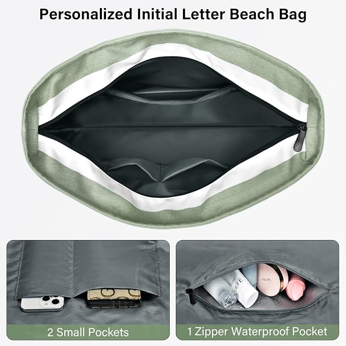 Becokan Beach Bag Initial Beach Tote