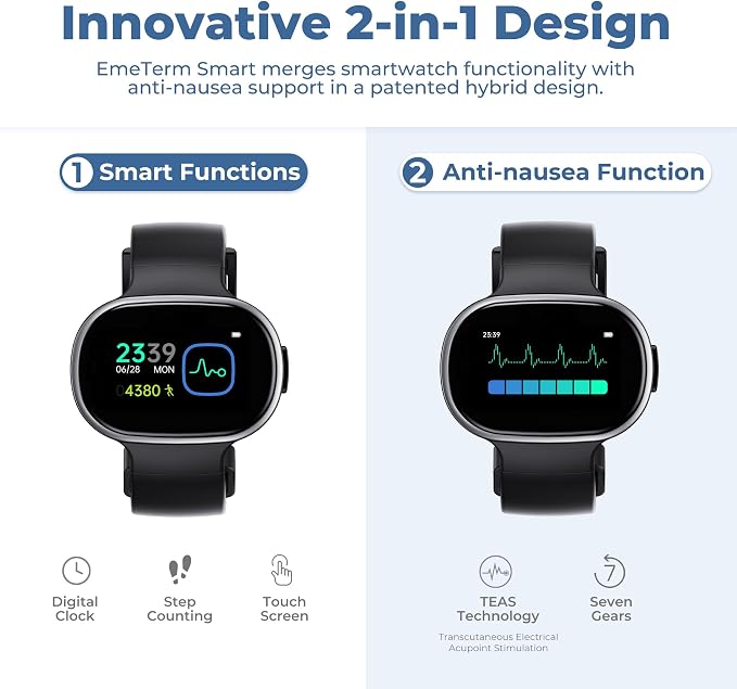 EmeTerm Smart FDA-Cleared Anti-Nausea Wristwatch Touchscreen IP67 Waterproof