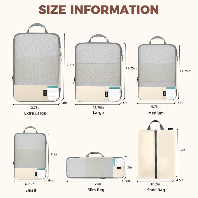 BAGAIL 6 Set/4 Set Lightweight Compression Packing Cubes