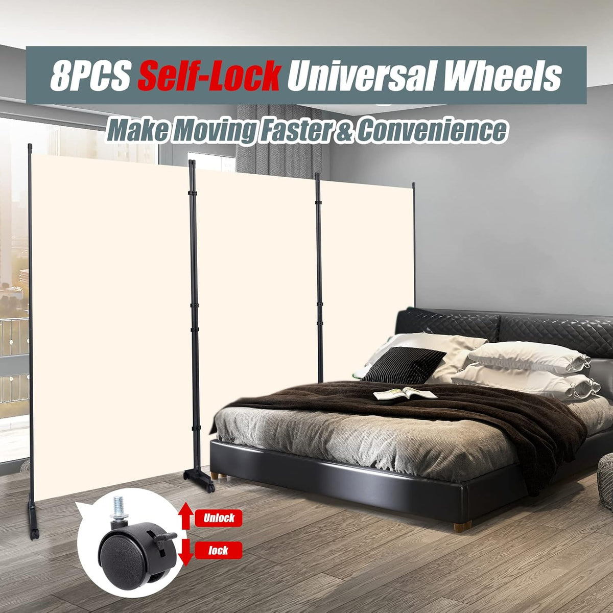 Room Divider Folding Privacy Screens with Wheels, 6FT Tall Divider for Room Separation, 3 Panel Movable Room Partitons and Dividers, Indoor Room Dividers Panel with Non-See Through Fabric for Office