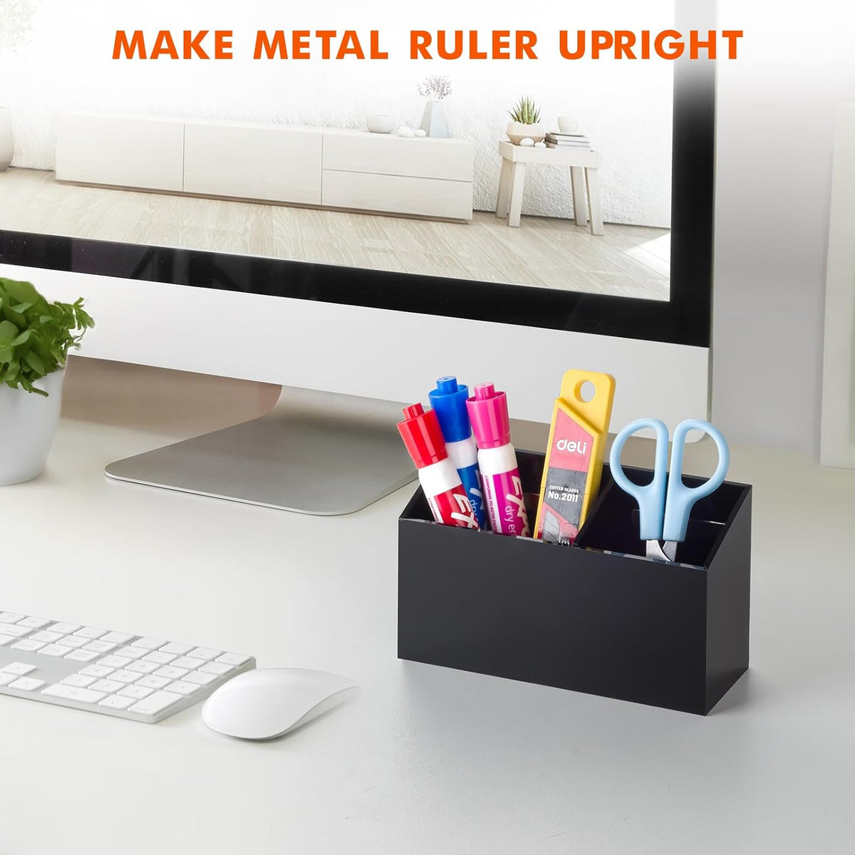 BEYGORM Magnetic Dry Erase Marker Holder for Whiteboard,Non-slip Acrylic Magnet Pen Holder for Fridge Refrigerator,Locker Organizer for Work,Locker Accessories,Pencil Cup for Desk(Black)