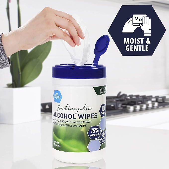MED PRIDE Alcohol Based Disinfectant Wipes, 100 Pack,