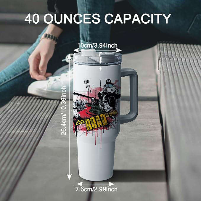 sweet grain Sublimation Tumblers 40 oz with Handle(4 Pack) - Stainless Steel Double Wall Vacuum Insulated Large Tumbler Bulk with Removable Handle and Straw - Black & White Handle