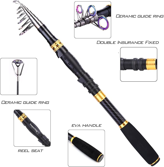 Sougayilang Fishing Rod Reel Combos Carbon Fiber Telescopic Fishing pole