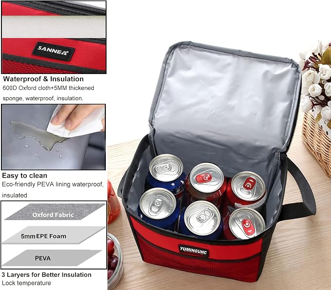 6 Can/5L Lunch Bag for Women Men Portable Lunch Box Small Cooler Bag Soft