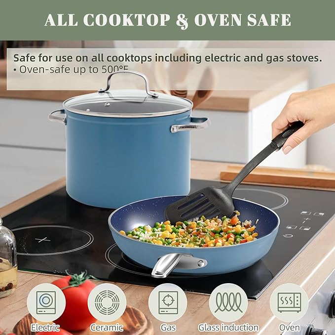 Nuwave Healthy Duralon Blue Ceramic Nonstick Coated 9pc Cookware Set,