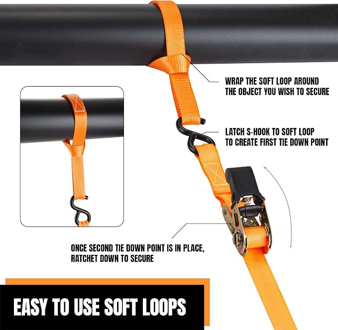 Cartman 1" x 15' Ratchet Tie Down up to 1500lbs 4pk in Carry Bag,