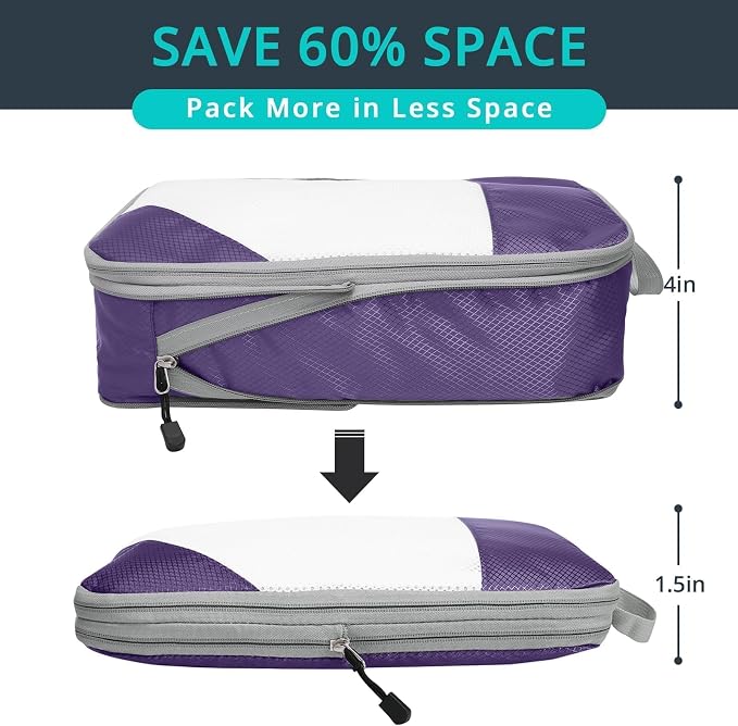 Compression Packing Cubes 6 Set, Compressible Space-Saving Packing Cubes