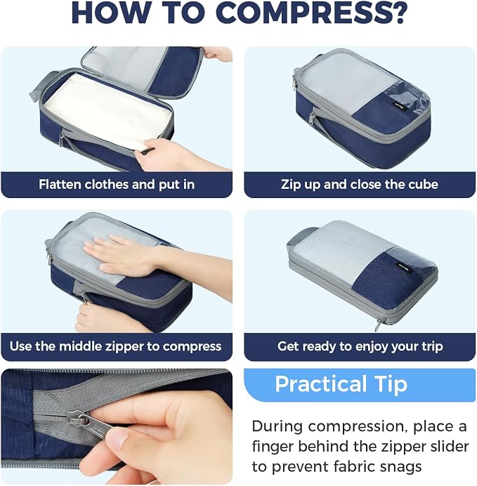 BAGAIL 6 Set/4 Set Lightweight Compression Packing Cubes