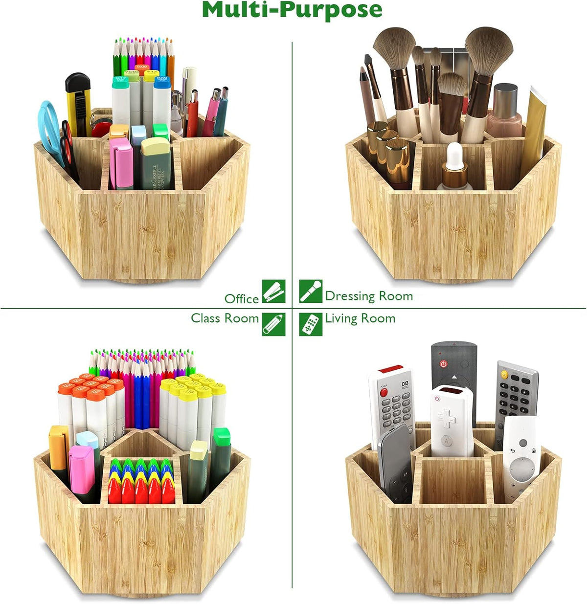 Bamboo Art Supply Organizer, Back to School Supplies, Hold 350+ Pencils, Rotating School Supplies Holder for Pen, Colored Pencil, Art Brushes, Desktop Storage Caddy for Classroom & Art Studio