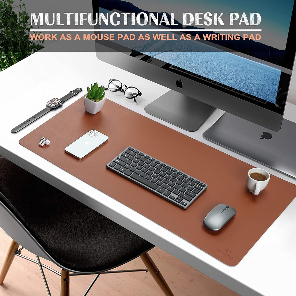 K KNODEL Large Office Leather Desk Mat, Mouse and Keyboard Pad, Computer and Laptop Mat, Desktop Protector and Cover, Writing Pad and Blotter (31.5"x15.7", Brown)