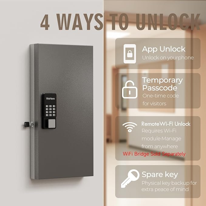 WeHere 48 Key Lock Box Wall Mount, APP Bluetooth/OTP/Wi-Fi/Fixed Code/Key Unlock