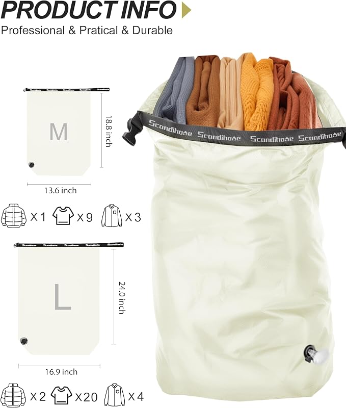Travel Laundry Bag, Pump Free Vacuum Storage Bag Reusable Compression Dirty