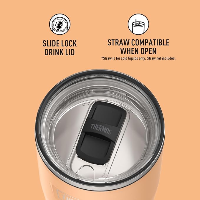 THERMOS ICON SERIES, Stainless Steel Tumbler with Slide Lock, 24 Ounce, Melon