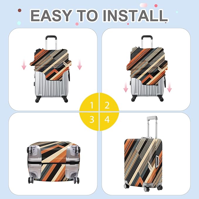 ANNA QUEEN Modern Geometric Luggage Cover, Abstract Striped Suitcase Protector