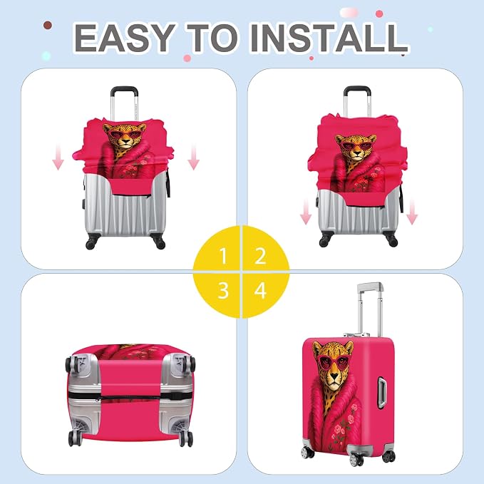 ANNA QUEEN Fashionable Leopard Luggage Cover, Leopard in Pink Coat and