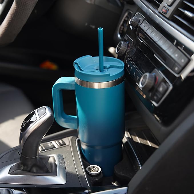 40 oz Tumbler with Handle and 2 Straws, 2 in 1 Lid Insulated Water Bottle