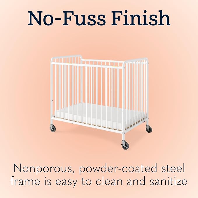 Foundations Chelsea Clearview Metal Compact Daycare Crib, Compact Mini Size