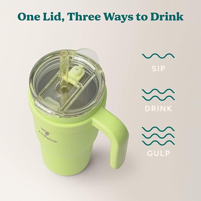 REDUCE 24 oz Stainless Steel Tumbler with Handle - Dual-Wall Vacuum Insulated Travel Mug, Sweat-Proof Lid & Reusable Straw - Keeps Drinks Cold for 24 Hrs, Fits Cupholders, Dishwasher Safe - Mojito