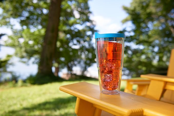 Tervis Clear & Colorful Lidded Made in USA Double Walled Insulated Tumbler Travel Cup Keeps Drinks Cold & Hot, 24oz, Red Lid
