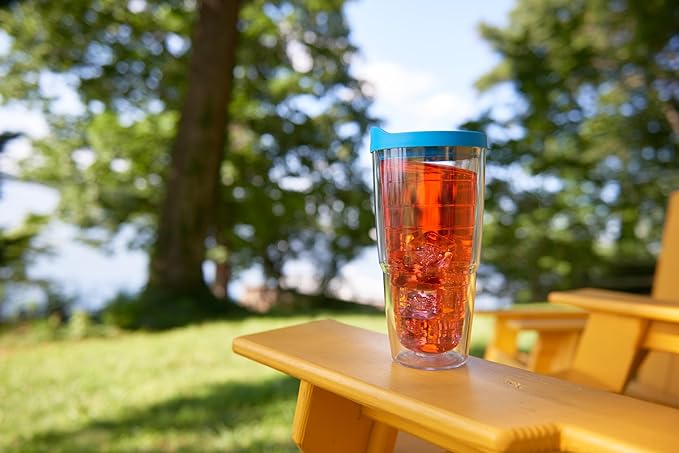 Tervis Clear & Colorful Lidded Made in USA Double Walled Insulated Tumbler Travel Cup Keeps Drinks Cold & Hot, 24oz, Brown Lid
