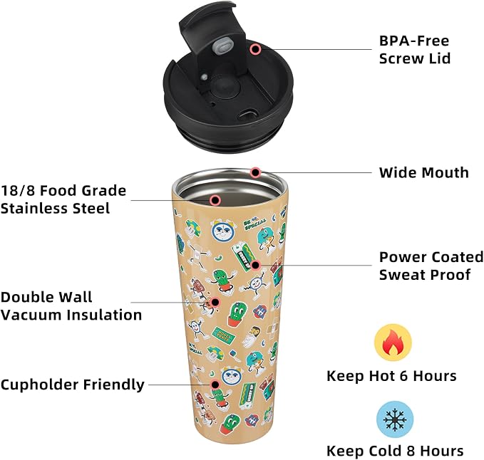BJPKPK 26oz Tumbler With lid And Straw Stainless Steel Travel Coffee Mug Insulated Tumblers Cups,Spring Party Brown