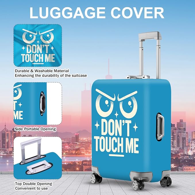 ANNA QUEEN Funny “Don’t Touch Me” Luggage Cover, Bold Blue Suitcase Protector