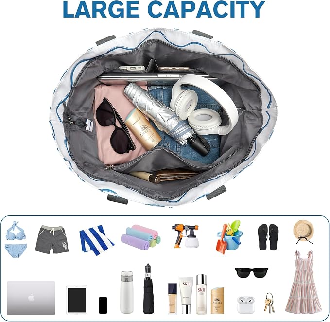 G4Free Beach Bag, Waterproof Sandproof Beach Tote Bag, Large Capacity Foldable