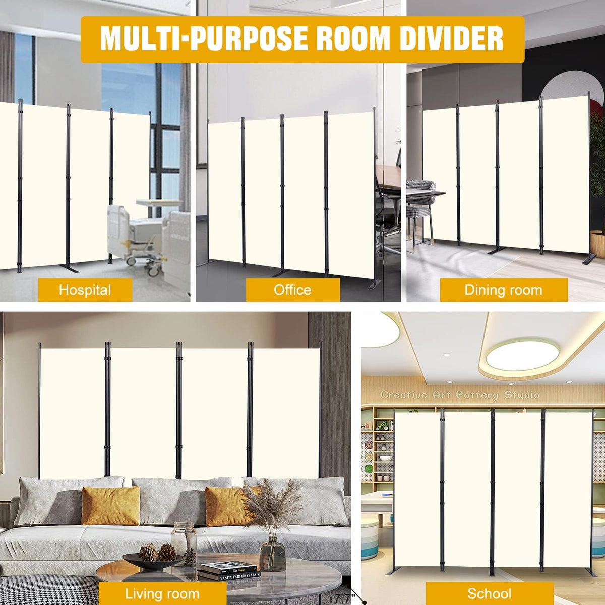 Room Divider 6FT Portable Room Dividers and Folding Privacy Screens, 88'' W Fabric Divider for Room Separation, 4 Panel Partition Room Dividers Freestanding Wall Divider Screen for Dorm Studio Office