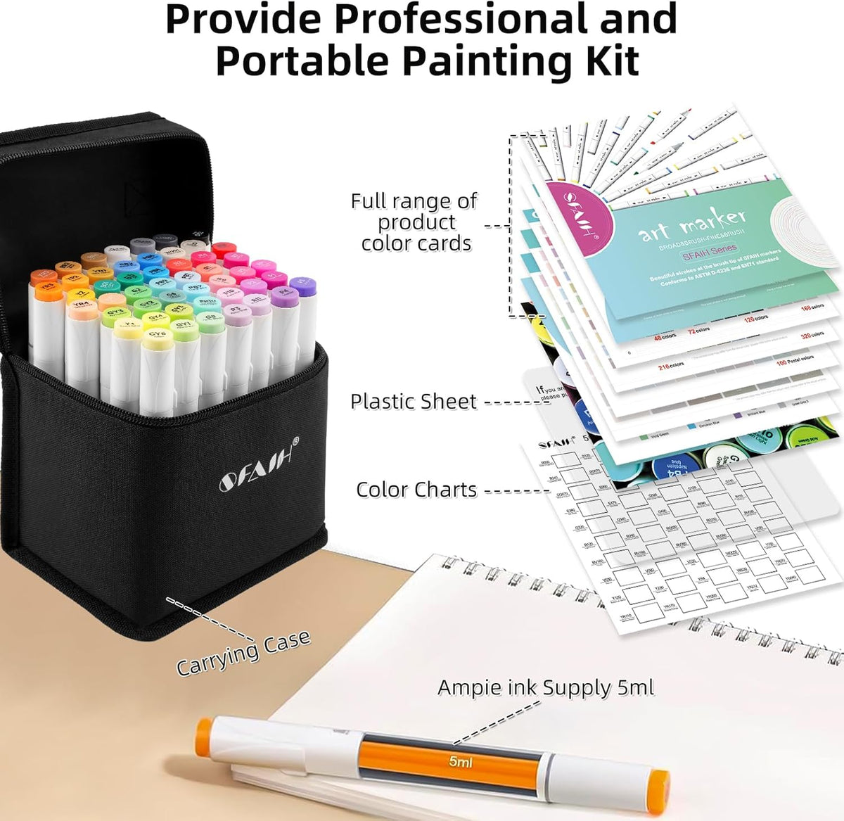 SFAIH Alcohol Markers Brush Tip & Fine Tip - 49 Colors Double Tipped Art Markers for Adult Coloring Books Illustration, Gifts for Artist Adult - Refillable Alcohol-based Ink