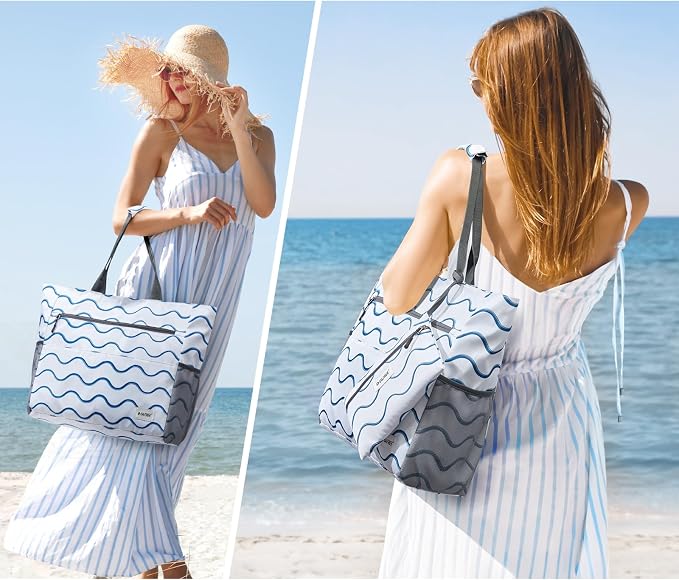 G4Free Beach Bag, Waterproof Sandproof Beach Tote Bag, Large Capacity Foldable