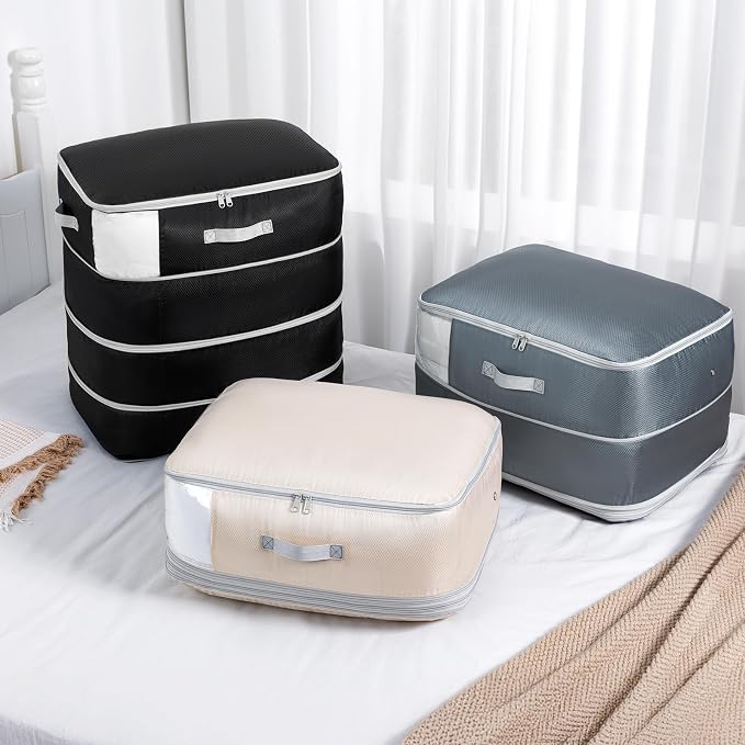 Comforter Storage Bag - 130L Large Capacity Blanket Storage Bags 4-Layer Ultra