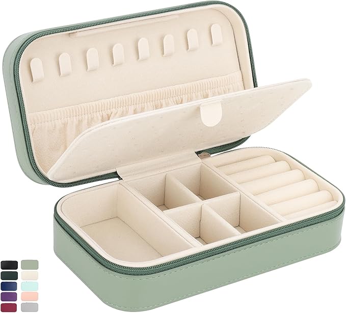 DesignSter Travel Jewelry Box, PU Leather Portable Jewelry Case, Small Jewelry