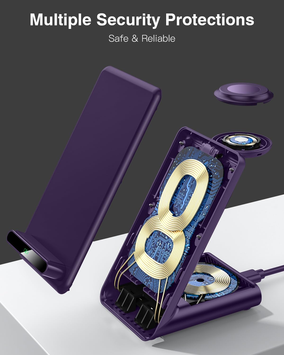Wireless Charging Station,3 in 1 Charging Stand Made for Apple Watch Ultra 11 10 9 8 7 6 SE 5 4 3,Fast Wireless Charger Made for iPhone 17/Air/16/15/14/13/12,for AirPods Pro 3(with Adapter) (Purple)